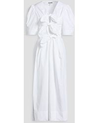 Ganni - Tie-Front Cotton-Poplin Midi Dress - Lyst