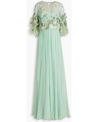 Andrew Gn Embellished Silk-blend Chiffon Gown - Green