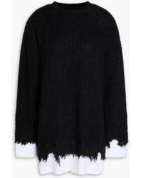 MM6 by Maison Martin Margiela - Layered Distressed Poplin And Ribbed-knit Sweater - Lyst