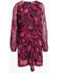 IRO - Paolina Ruched Printed Fil Coupé Silk-blend Chiffon Mini Dress - Lyst