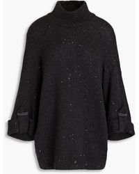 Brunello Cucinelli - Bead-embellished Ribbed Cashmere And Silk-blend Turtleneck Sweater - Lyst