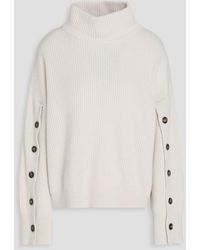 Brunello Cucinelli - Button-detailed Ribbed Cashmere Turtleneck Sweater - Lyst