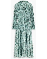 Vince - Berry Blooms Pleated Floral-print Satin Midi Dress - Lyst