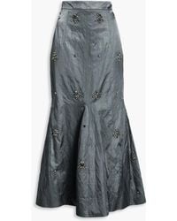 Huishan Zhang - Flared Crystal-embellished Crinkled-satin Midi Skirt - Lyst