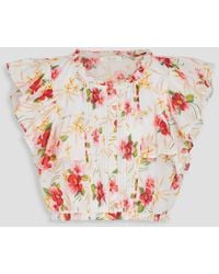 LoveShackFancy - Nora Cropped Pintucked Floral-print Cotton Top - Lyst