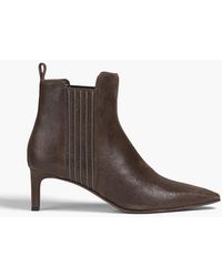 Brunello Cucinelli - Bead-embellished Textured-leather Ankle Boots - Lyst