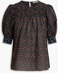 Ulla Johnson - Stella Pintucked Floral-print Cotton-blend Voile Top - Lyst