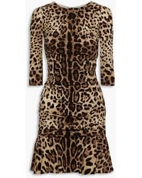 Dolce & Gabbana - Ruched Leopard-print Stretch-silk Jersey Mini Dress - Lyst