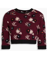 Valentino Garavani - Cropped Embellished Intarsia-knit Wool Sweater - Lyst