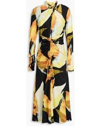 Rebecca Vallance - Ruched Cutout Printed Stretch-jersey Midi Dress - Lyst
