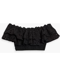 Charo Ruiz - Off-The-Shoulder Cropped Broderie Anglaise Cotton-Blend Top - Lyst
