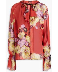 Etro - Ruffled Floral-print Crepe Top - Lyst