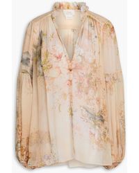 CAMILLA - Embellished Floral-Print Silk-Crepon Blouse - Lyst