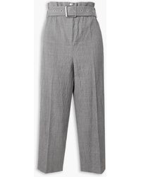 Michael Kors - Cropped Crinkled Pinstriped Wool Straight-leg Pants - Lyst