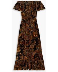 Etro - Schulterfreies maxikleid aus samt mit paisley-muster und bindegürtel - Lyst