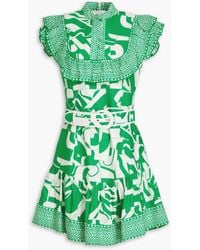 Rebecca Vallance - Buttercup Ruffled Printed Linen-blend Mini Dress - Lyst