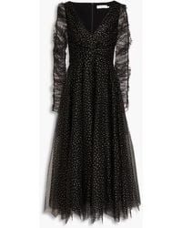Zimmermann - Ruched Glittered Tulle Midi Dress - Lyst