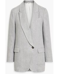 Brunello Cucinelli - Metallic Herringbone Linen-blend Blazer - Lyst