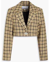 Ganni - Cropped blazer aus tweed aus einer baumwollmischung - Lyst