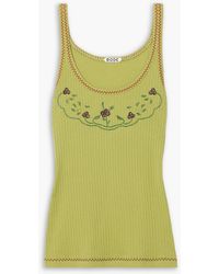 Bode - Dahlia Bead-embellished Ribbed Cotton-jersey Tank - Lyst