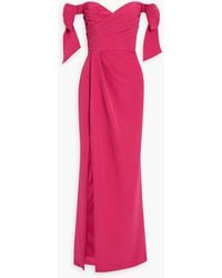 Marchesa - Off-the-shoulder Bow-embellished Crepe Gown - Lyst