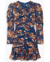 Veronica Beard - Hedera Ruched Floral-print Silk-chiffon Mini Dress - Lyst