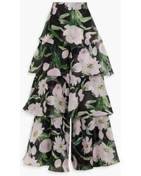 Carolina Herrera - Tiered Floral-print Silk-chiffon Wide-leg Pants - Lyst