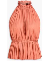 Maje - Ruffled Pleated Sateen Top - Lyst
