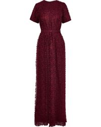 Mikael Aghal Belted Pleated Lace Gown - Purple