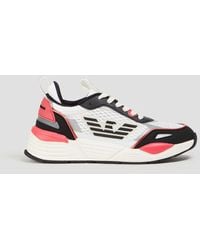 Emporio Armani - Logo-appliquéd Mesh And Faux Leather Sneakers - Lyst