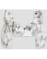 Zimmermann - Cropped Ruffled Floral-print Organza Top - Lyst