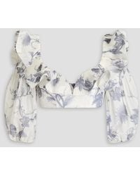 Zimmermann - Cropped Ruffled Floral-print Plissé-organza Top - Lyst