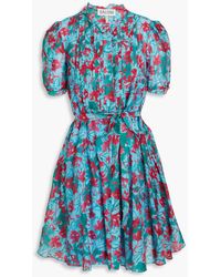 Saloni - Penny Belted Printed Cotton And Silk-blend Voile Mini Dress - Lyst