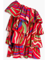 PUCCI - One-Shoulder Tiered Printed Cotton-Poplin Mini Dress - Lyst
