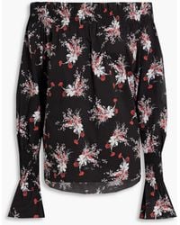 Adam Lippes - Off-the-shoulder Shirred Floral-print Cotton-blend Poplin Top - Lyst