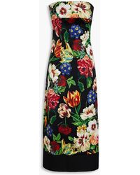 Dolce & Gabbana - Trägerloses midikleid aus satin aus seidenmischung mit floralem print und faille-einsätzen - Lyst