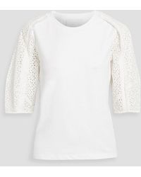 3.1 Phillip Lim - Broderie Anglaise-paneled Cotton-jersey Top - Lyst
