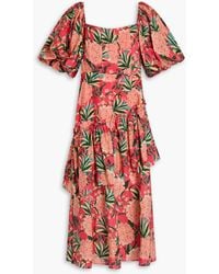 FARM Rio - Midikleid aus voile aus einer baumwollmischung mit floralem print und rüschen - Lyst