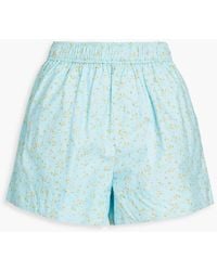 Ganni - Shorts aus baumwollpopeline mit floralem print - Lyst