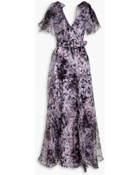 Badgley Mischka - Wrap-effect Floral-print Organza Gown - Lyst