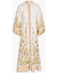 Zimmermann - Floral-print Linen Midi Dress - Lyst