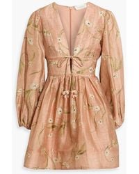 Zimmermann - Embroidered Floral-Print Linen And Silk-Blend Gauze Mini Dress - Lyst