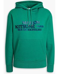 Maison Kitsuné - Printed Embroidered Cotton And Wool-blend Fleece Hoodie - Lyst