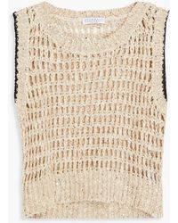 Brunello Cucinelli - Sequin-embellished Open-knit Linen And Silk-blend Vest - Lyst