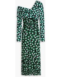 Diane von Furstenberg - Leia midikleid aus jersey und stretch-mesh mit floralem print und asymmetrischer schulterpartie - Lyst