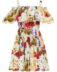 Dolce & Gabbana - Cold-shoulder Ruffled Floral-print Cotton-poplin Mini Dress - Lyst