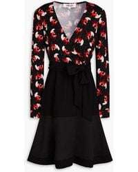 Diane von Furstenberg - Adelia Printed Crepe-paneled Silk And Cotton-blend Jersey Mini Dress - Lyst