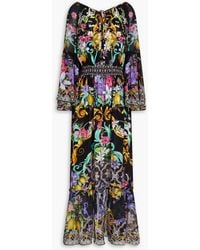 CAMILLA - Maxikleid aus crêpe de chine aus seide und voile mit floralem print und verzierung - Lyst