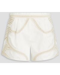 Maje - Crochet-Paneled Cotton-Twill Shorts - Lyst