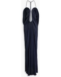 Victoria Beckham - Pleated Satin-Crepe Halterneck Maxi Dress - Lyst